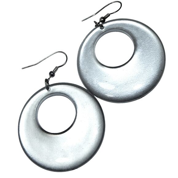 Vintage Shiny Reflective Offset Thick Circle Hoop Earrings - Picture 1 of 7